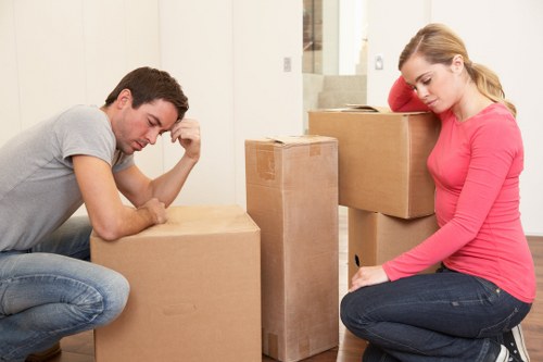 Packed boxes and furniture prepared for transport from a Tufnell Park flat